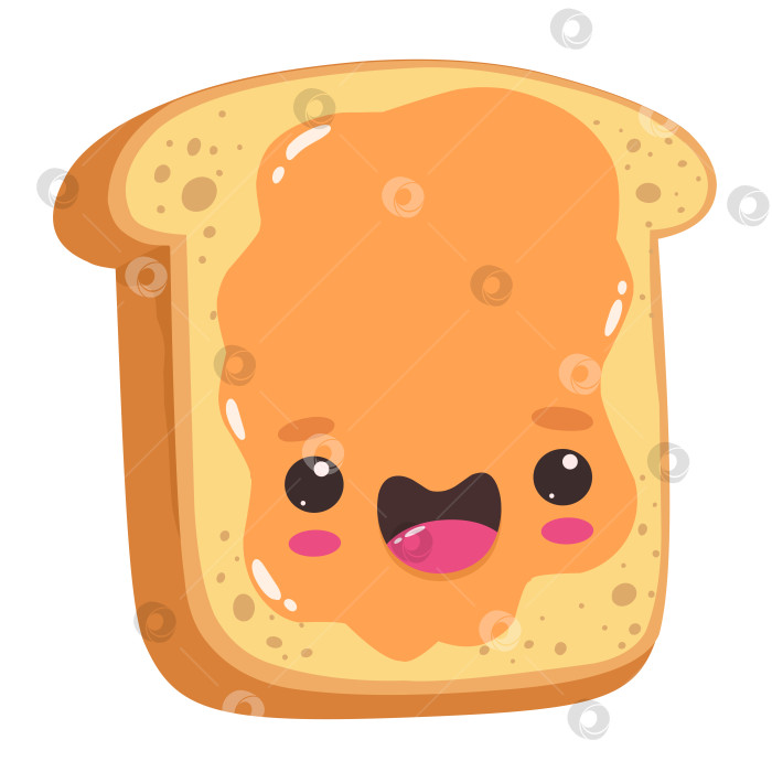 Скачать Карамельный тост, милый мультяшный персонаж с эмоциями счастья, еда. фотосток Ozero