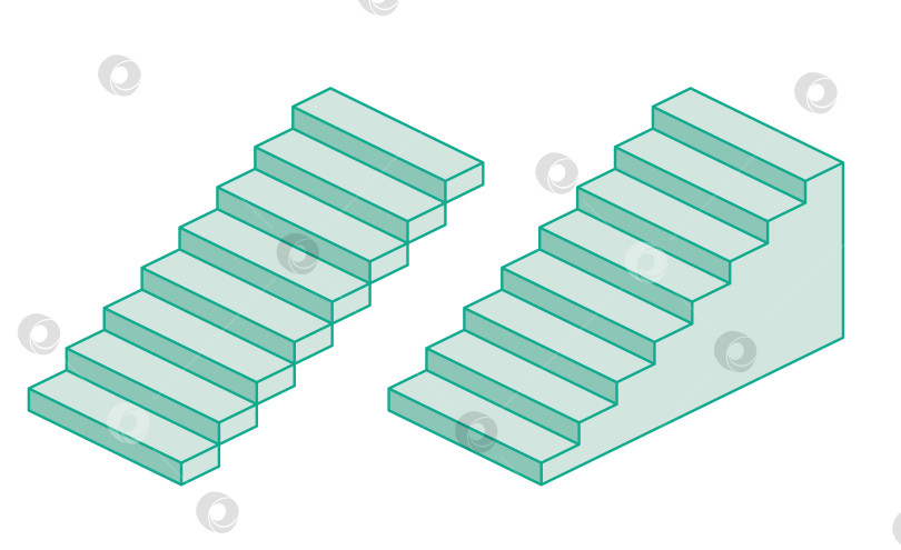 Скачать Две изометрические лестницы. Выделите объекты белым контуром. Значок лестницы. фотосток Ozero