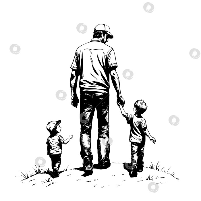 Скачать в день отцов мужчина держит за руки двух маленьких детей фотосток Ozero