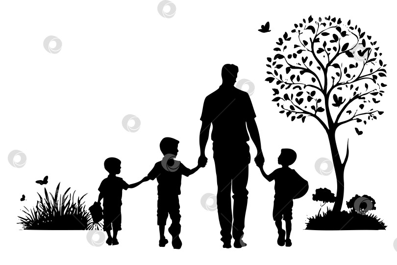 Скачать день отцов, мужчина держит за руки детей фотосток Ozero