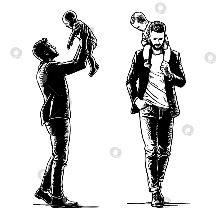 Скачать в день отцов мужчина держит в одной руке ребенка, а в другой - грудничка фотосток Ozero
