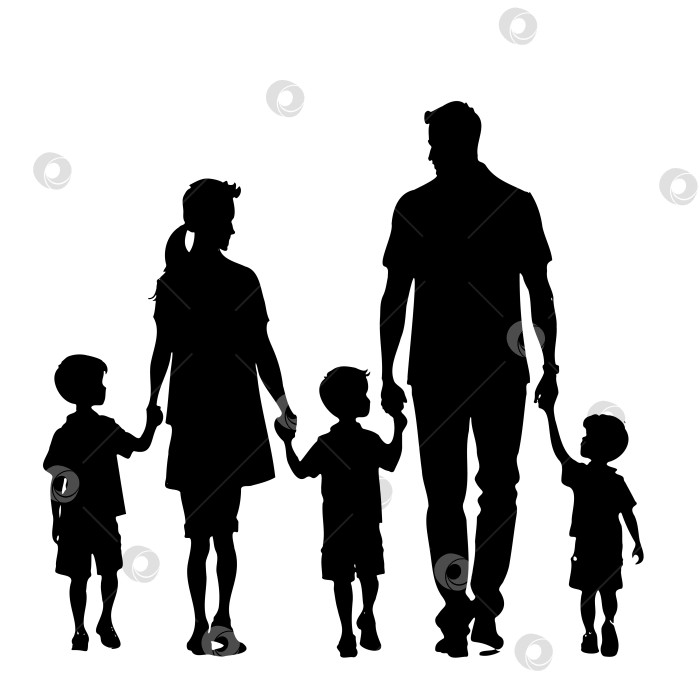 Скачать семья, включающая детей и двух взрослых, держится за руки в день отцов фотосток Ozero