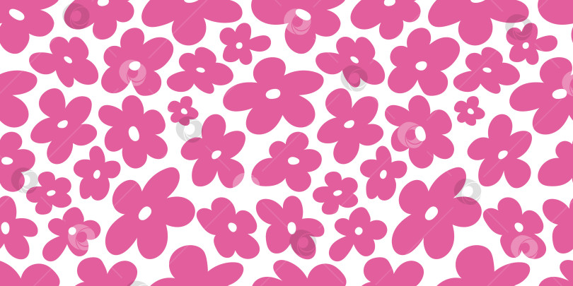 Скачать цветы 2000-х годов, фон y2k. Бесшовный узор с абстрактными розовыми цветами на белом фоне. фотосток Ozero