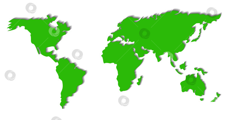 Скачать Упрощенная векторная иллюстрация зеленой карты мира с четкими очертаниями континентов на простом фоне фотосток Ozero