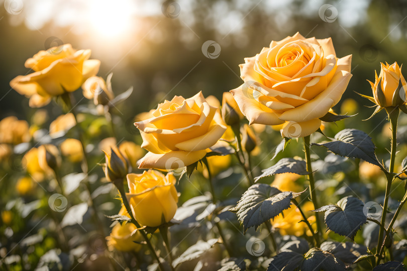 Скачать цветущие желтые чайные розы в саду фотосток Ozero
