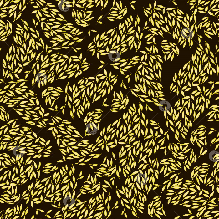 Скачать Нарисованный вручную бесшовный узор из маленьких листьев. Чернильная текстура с листвой. фотосток Ozero