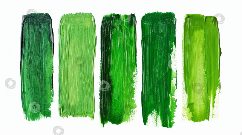 Скачать Пять различных оттенков зеленой краски, каждый из которых имеет свой особый оттенок и текстуру фотосток Ozero