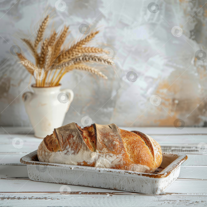 Скачать Три буханки хлеба с горкой пшеницы на деревянном столе фотосток Ozero