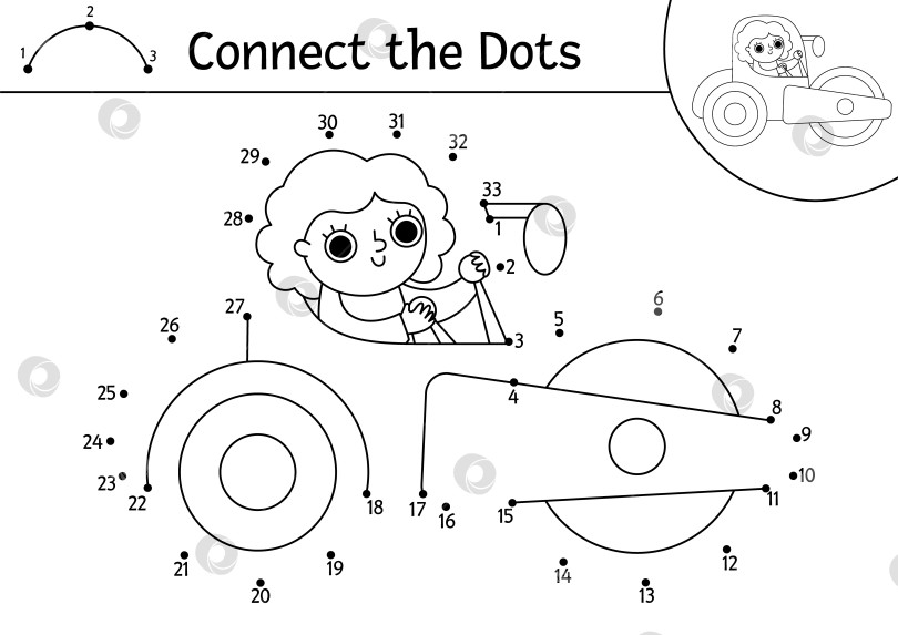 Скачать Векторное изображение строительной площадки от точки к точке и раскрашивание с помощью дорожного катка. Игра для детей "Соедини точки линией строительных работ". Рабочий лист или раскраска с промышленным транспортным средством для печати фотосток Ozero