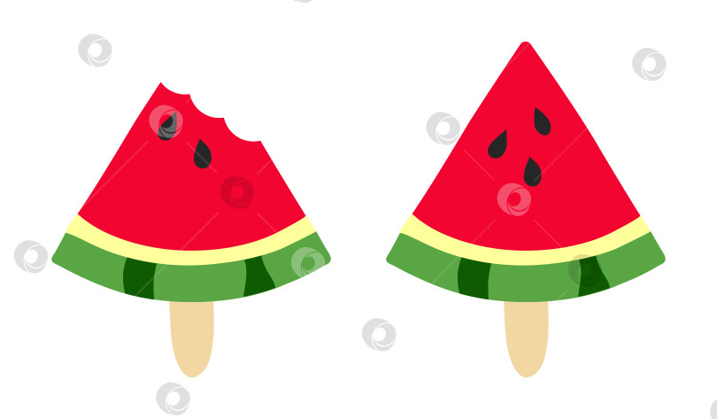 Скачать Мороженое-арбуз на палочке. Откусите треугольный кусочек летнего фрукта в красную полоску. Семена. Болван фотосток Ozero