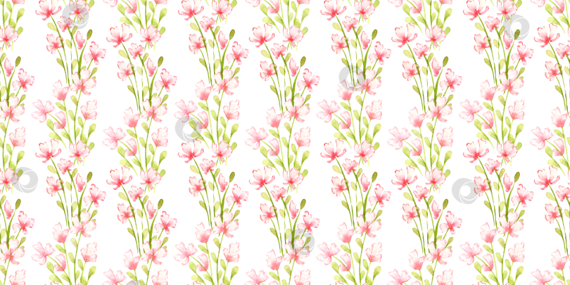 Скачать Цветы в мелкую розовую вертикальную полоску с акварельным рисунком фотосток Ozero