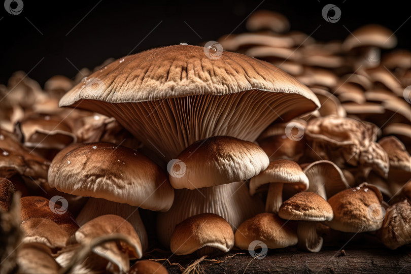 Скачать Аннотация: белые грибы. Крупный гриб с грибными пластинками крупным планом. Сгенерированный искусственный интеллект. фотосток Ozero