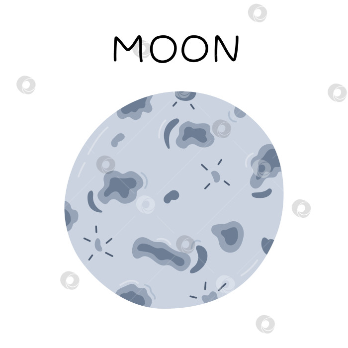 Скачать Луна в милом рисованном мультфильме. Спутник планеты Земля. Астрономическое небесное тело Солнечной системы. Простые детские рисунки для обучения детей, космическая инфографика, плакат со вселенной. фотосток Ozero