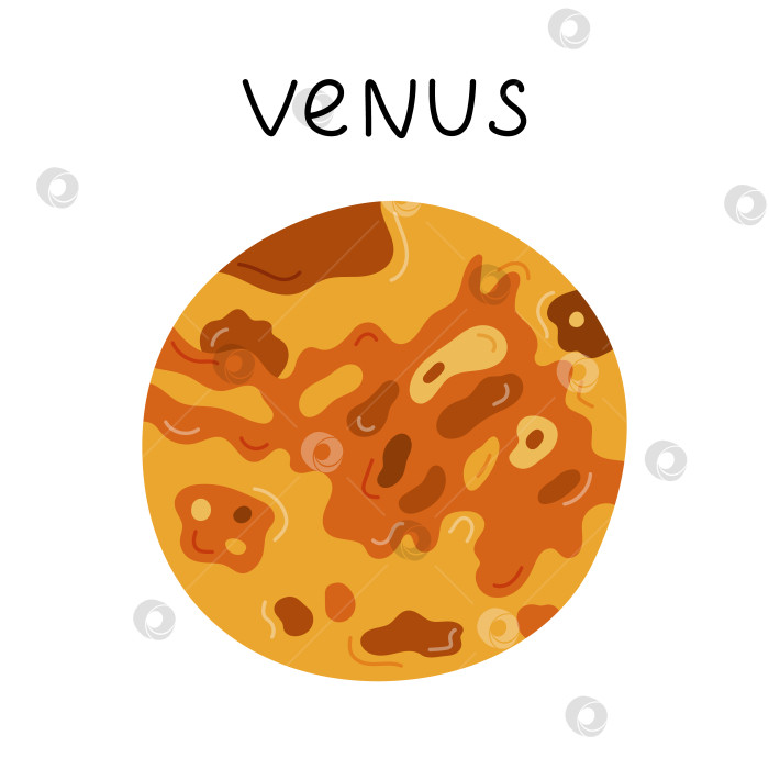 Скачать Милый рисованный мультфильм про Венеру. Вторая планета Солнечной системы. По-детски простой рисунок астрономического небесного тела для обучения детей, космическая инфографика, плакат со вселенной, астрологический дизайн фотосток Ozero