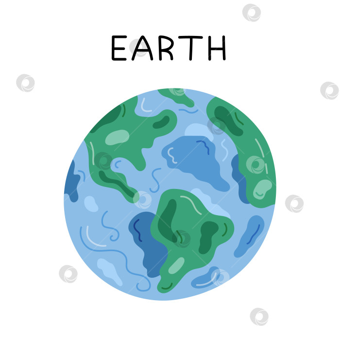 Скачать Милый мультяшный глобус Земли, нарисованный от руки. Наша планета Солнечной системы с картой мира в круге. Детские изолированные рисунки астрономического небесного тела для обучения детей, инфографики о галактиках, дизайна фотосток Ozero
