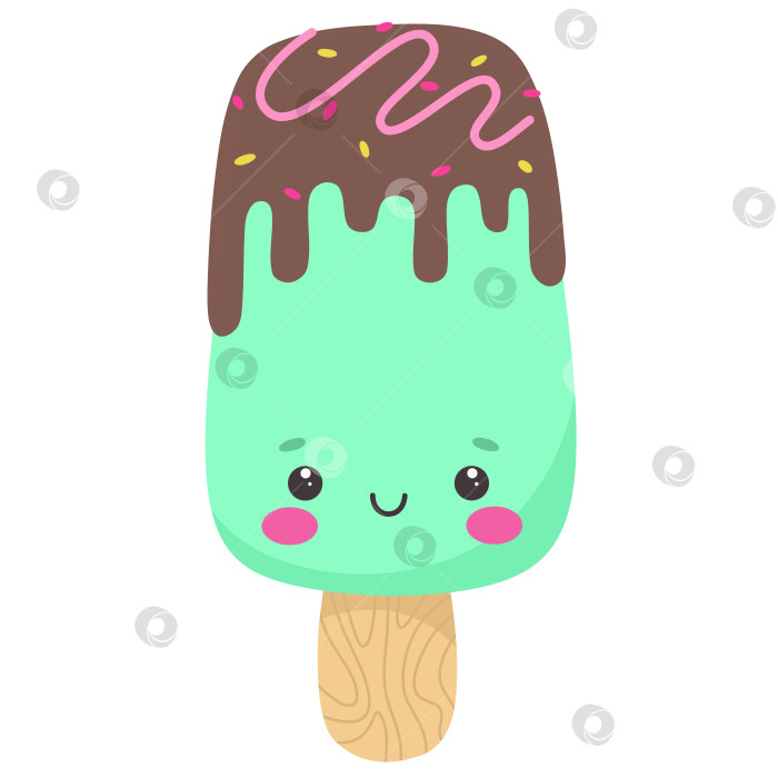 Скачать Милое мороженое в глазури, персонаж мороженого в плоском мультяшном стиле, смайлик. фотосток Ozero