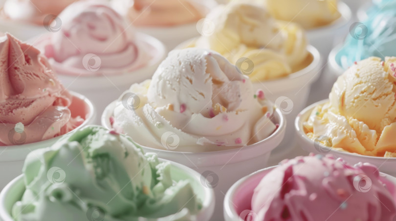 Скачать Ряд разноцветных шариков мороженого на белом фоне фотосток Ozero