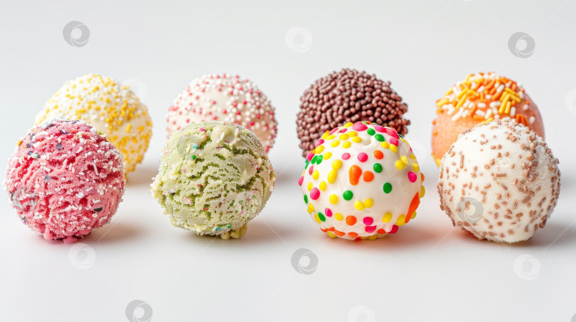 Скачать Ряд разноцветных шариков мороженого на белом фоне фотосток Ozero