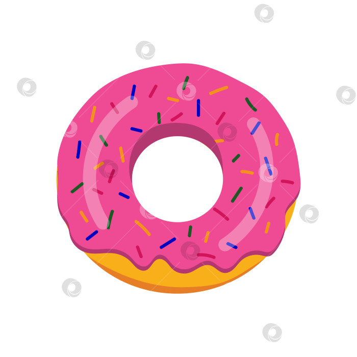 Скачать Иллюстрация вкусного пончика с розовой глазурью, вектор на белом фоне фотосток Ozero