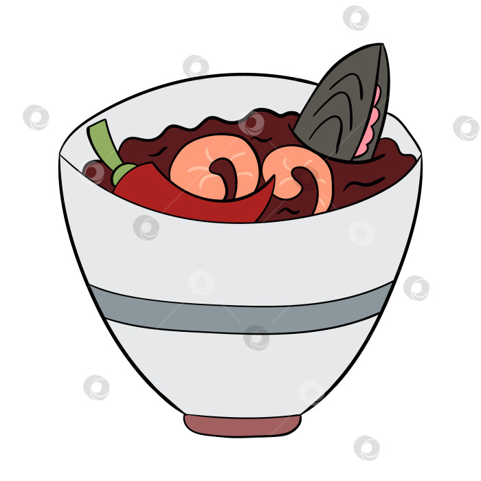 Скачать Суп Том ям тайской кухни с креветками и мидиями. векторная иллюстрация фотосток Ozero