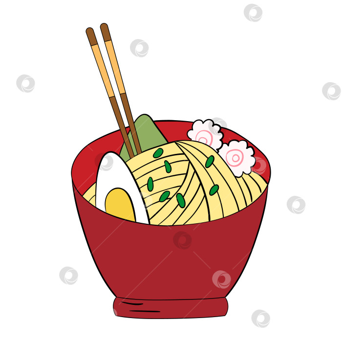Скачать Лапша Рамэн с яйцом и палочками для еды Векторная иллюстрация фотосток Ozero