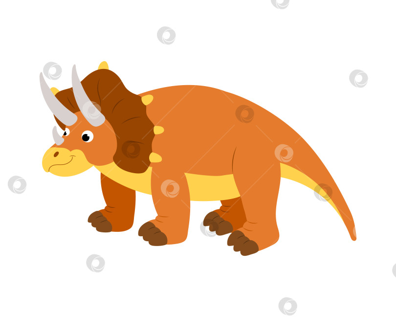 Скачать милый мультяшный динозавр трицератопс. вектор, выделенный на белом фоне фотосток Ozero