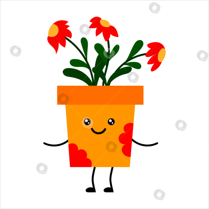 Скачать Милое мультяшное кавайное растение в горшке. Растение с цветами. фотосток Ozero