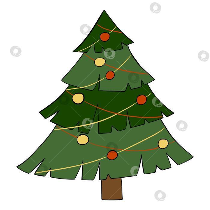 Скачать Мультяшная рождественская елка. Векторная иллюстрация на белом фоне фотосток Ozero