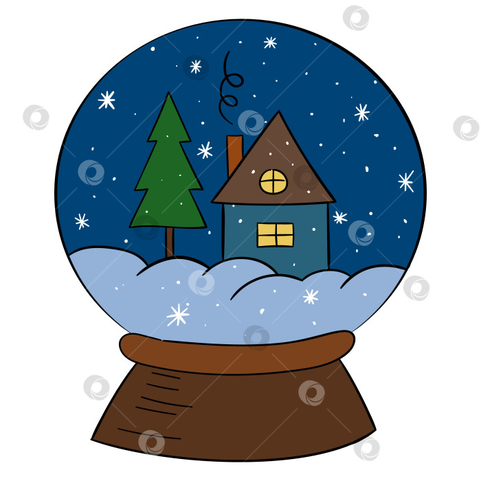 Скачать Снежный шар с домиком и рождественской елкой. векторная иллюстрация фотосток Ozero
