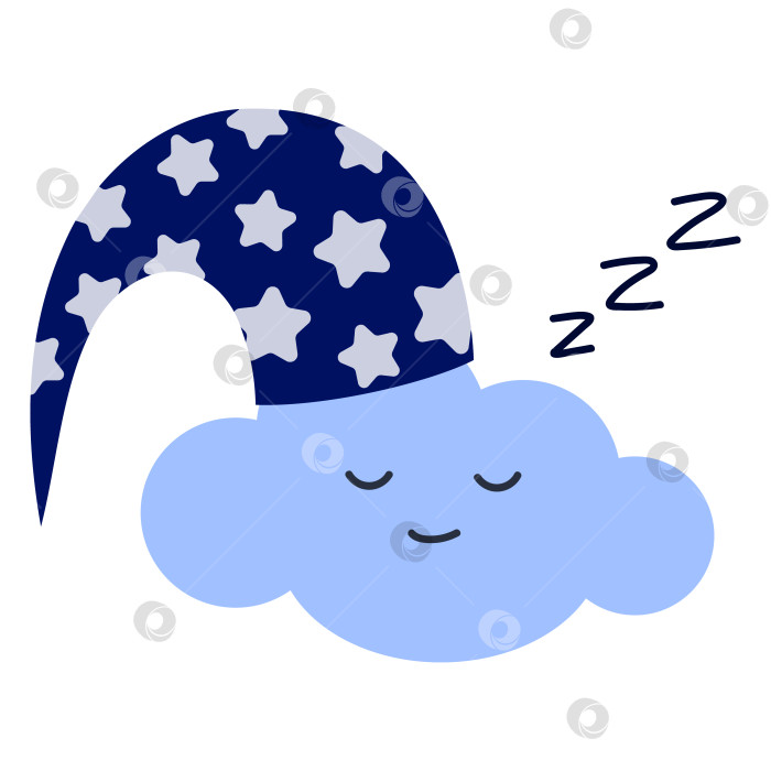 Скачать Спящее облако в шапочке для сна. Персонаж мультфильма. Тема колыбельной. Векторная иллюстрация фотосток Ozero