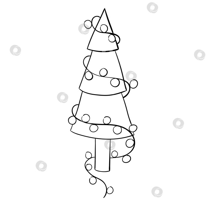 Скачать Мультяшная рождественская елка для книжек-раскрасок. Линейный дизайн для детских книжек-раскрасок фотосток Ozero