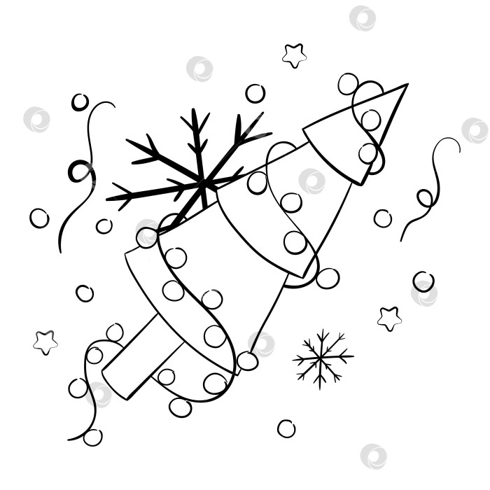 Скачать Мультяшная рождественская елка для книжек-раскрасок. Линейный дизайн для детских книжек-раскрасок. фотосток Ozero