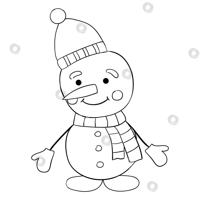 Скачать Милый мультяшный снеговик с тонкой линией. Векторная иллюстрация каракуля фотосток Ozero