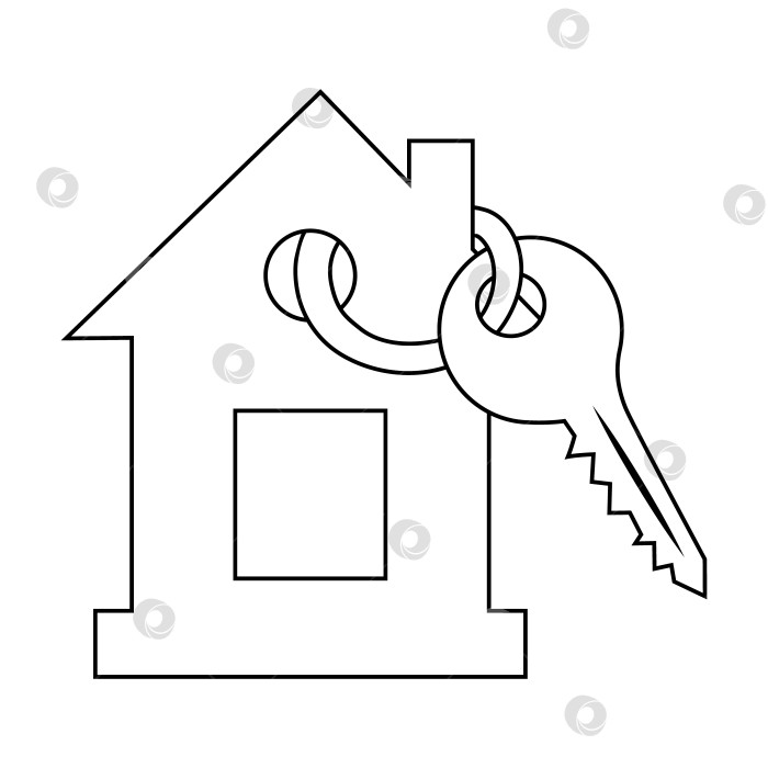 Скачать Значок линейного ключа с брелком в виде домика. вектор, выделенный на белом фоне фотосток Ozero