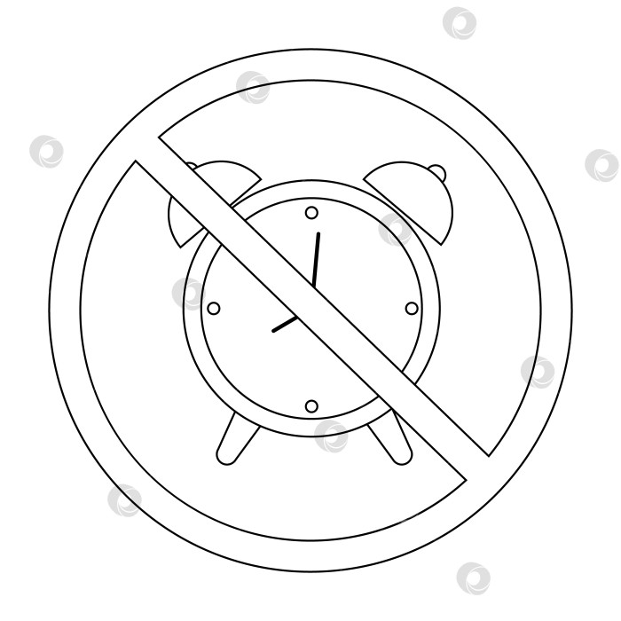 Скачать Линейный рисунок запрещающего знака, перечеркнутый будильник. вектор, выделенный на белом фоне фотосток Ozero