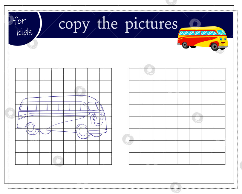Скачать Скопируйте картинку, развивающие игры для детей, мультяшный автобус. вектор, выделенный на белом фоне фотосток Ozero
