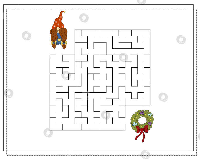 Скачать Игра-головоломка для детей "Пройди лабиринт". Рождественский гном из мультфильма фотосток Ozero