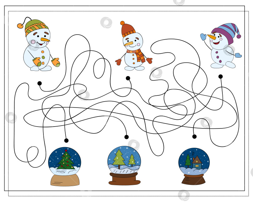 Скачать Логическая игра для детей "Пройди лабиринт". Снеговик из мультфильма фотосток Ozero