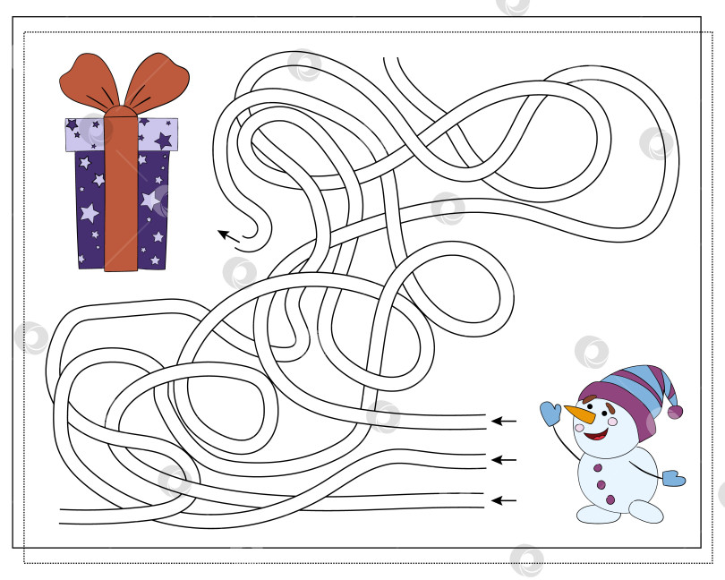 Скачать Логическая игра для детей "Пройди лабиринт". Снеговик из мультфильма фотосток Ozero