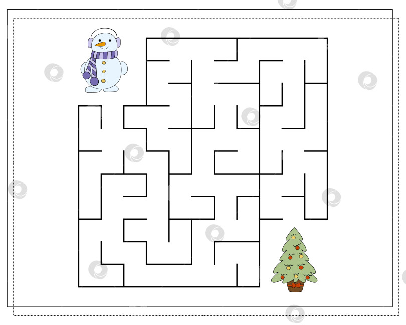 Скачать Логическая игра для детей "Пройди лабиринт". Снеговик из мультфильма фотосток Ozero