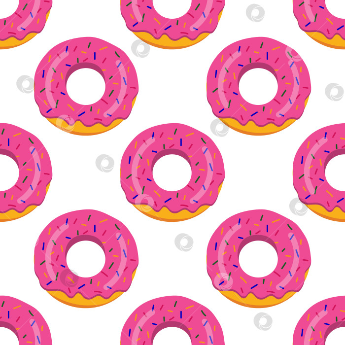Скачать бесшовный узор из пончиков с розовой глазурью. векторная иллюстрация на белом фоне фотосток Ozero