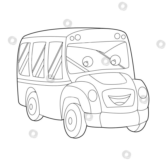 Скачать Книжка-раскраска для детей, мультяшный школьный автобус. Вектор, выделенный на белом фоне фотосток Ozero
