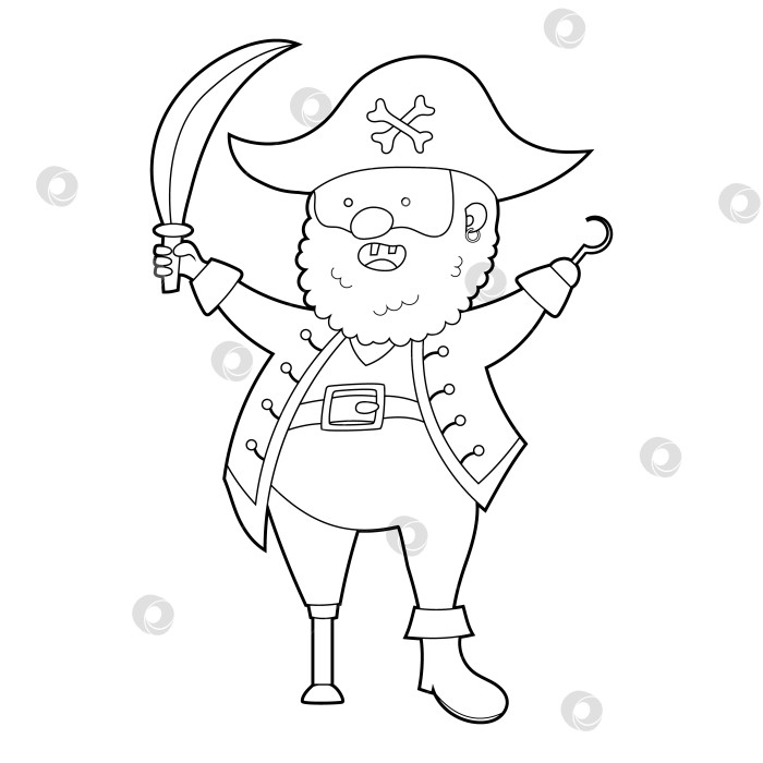 Скачать Книжка-раскраска для детей, мультяшный пират с деревянной ногой. Вектор, выделенный на белом фоне фотосток Ozero