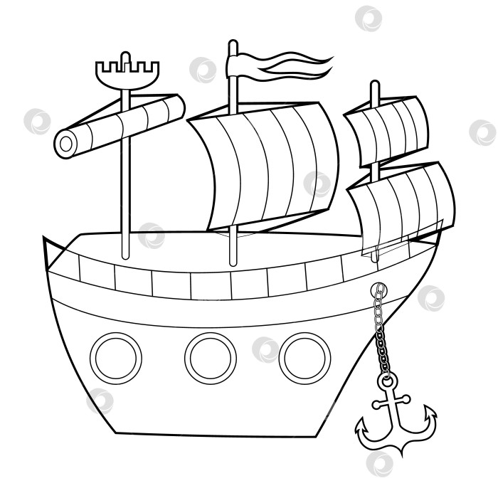 Скачать Книжка-раскраска для детей, пиратский корабль. Вектор, выделенный на белом фоне фотосток Ozero