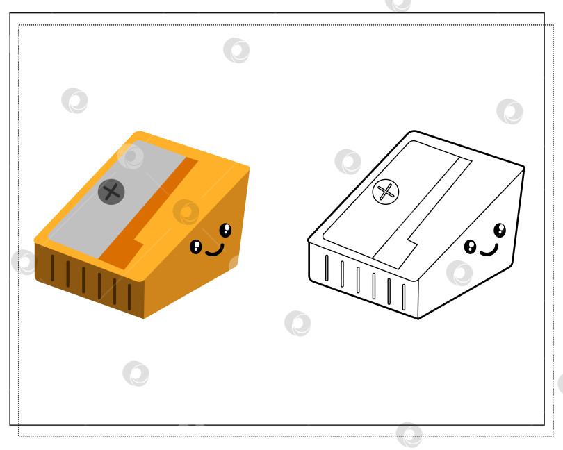 Скачать Книжка-раскраска для детей. Раскраска в виде милой мультяшной точилки для карандашей. Вектор, выделенный на белом фоне фотосток Ozero