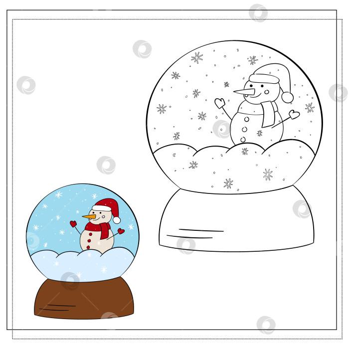 Скачать Книжка-раскраска для детей. Нарисуйте снежный шар по рисунку. Векторная иллюстрация. фотосток Ozero