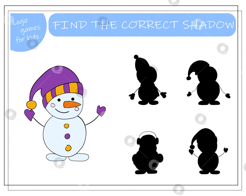 Скачать Логическая игра для детей "Найди правильную тень, снеговик". векторная иллюстрация фотосток Ozero