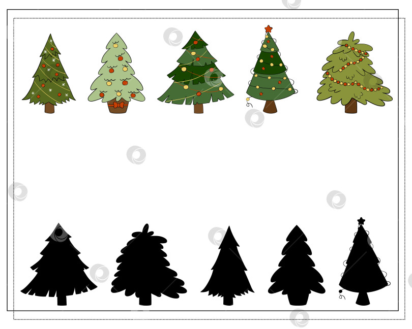 Скачать Игра-головоломка для детей "найди нужную тень". Рождественская елка из мультфильма фотосток Ozero