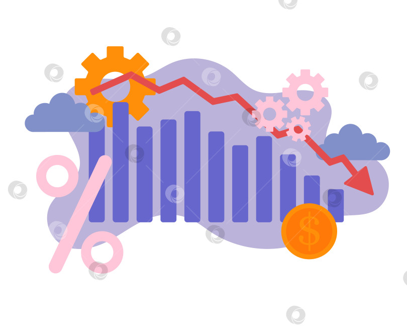 Скачать Нисходящая диаграмма. Концепция экономического кризиса. Вектор, выделенный на белом фоне фотосток Ozero