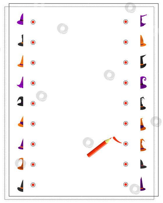 Скачать логическая игра для детей "найди правильные половинки шляпы ведьмы", Хэллоуин, осень. вектор, выделенный на белом фоне. фотосток Ozero
